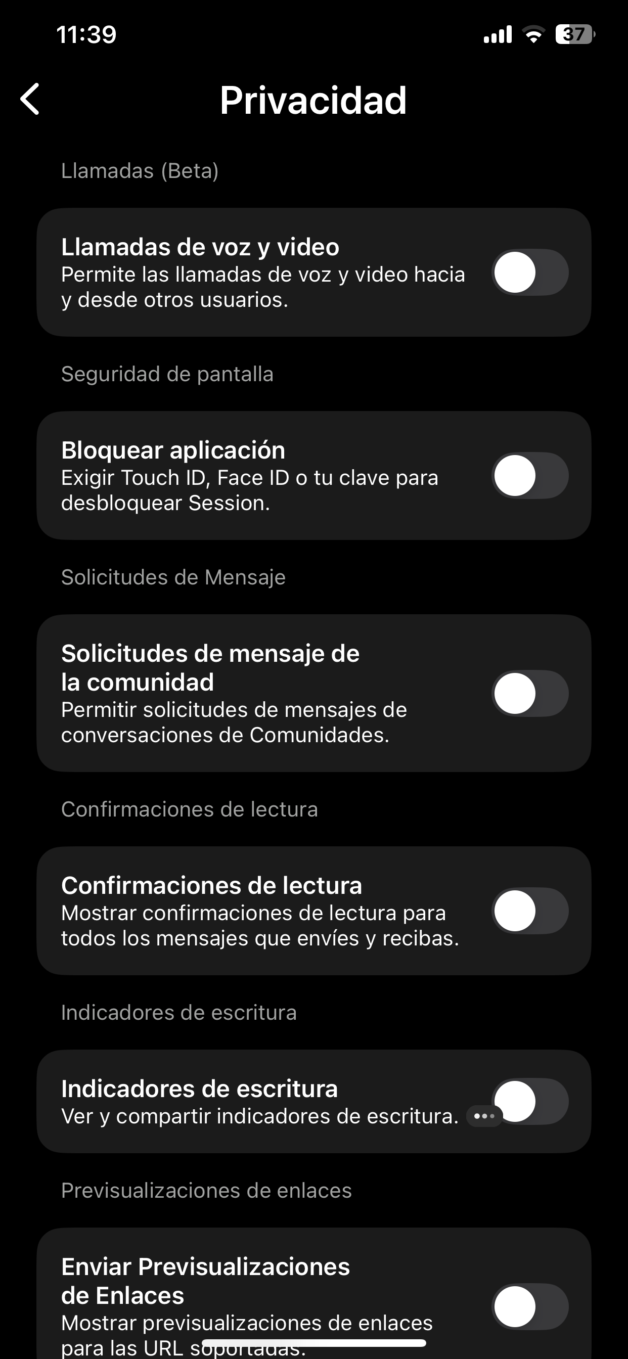 Pantalla 14 - Privacidad