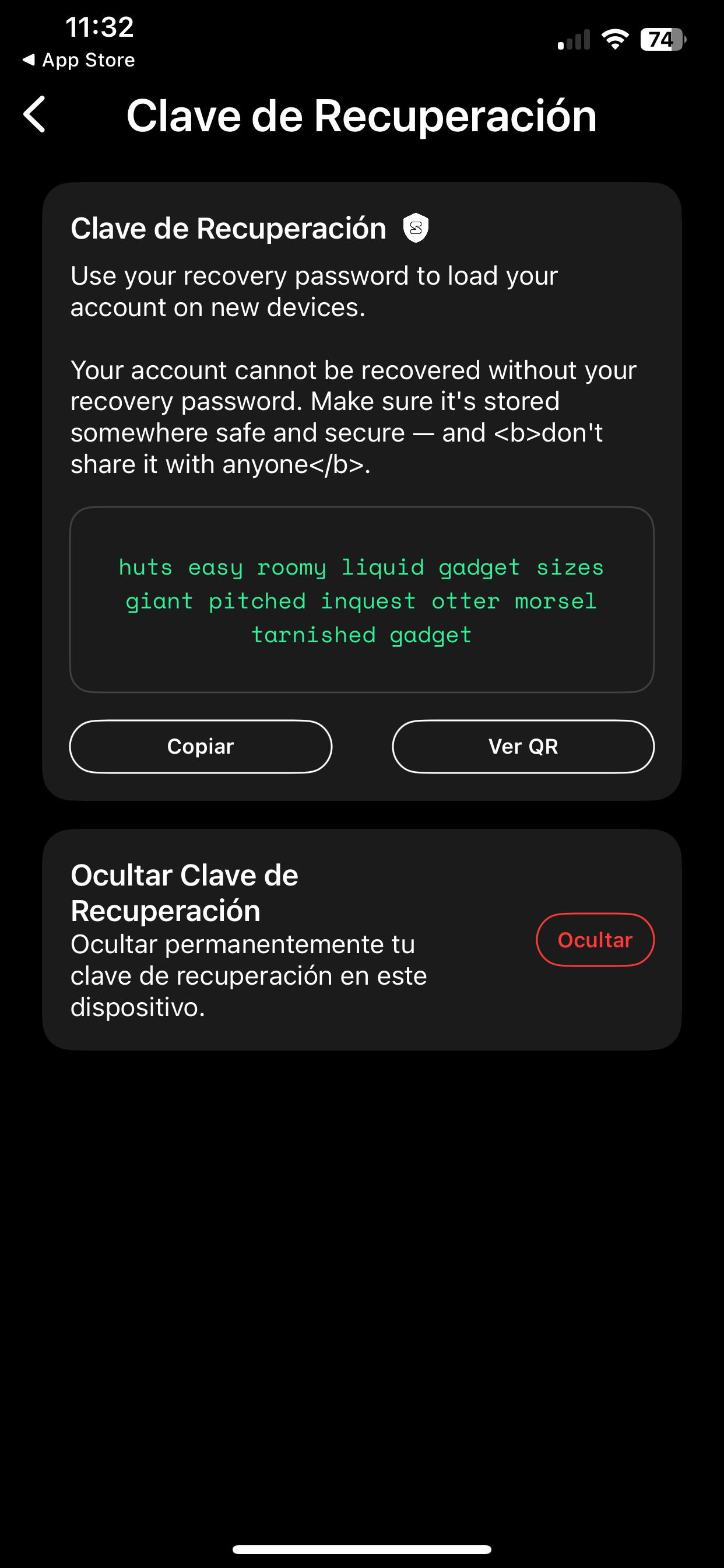 Pantalla 19 - Clave de recuperacion